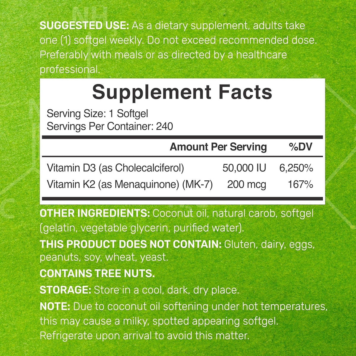 DEAL SUPPLEMENT Vitamin D3 50,000 IU + K2 MK7 200mcg Soft gel capsule Capsules, 240 Count - görsel 2