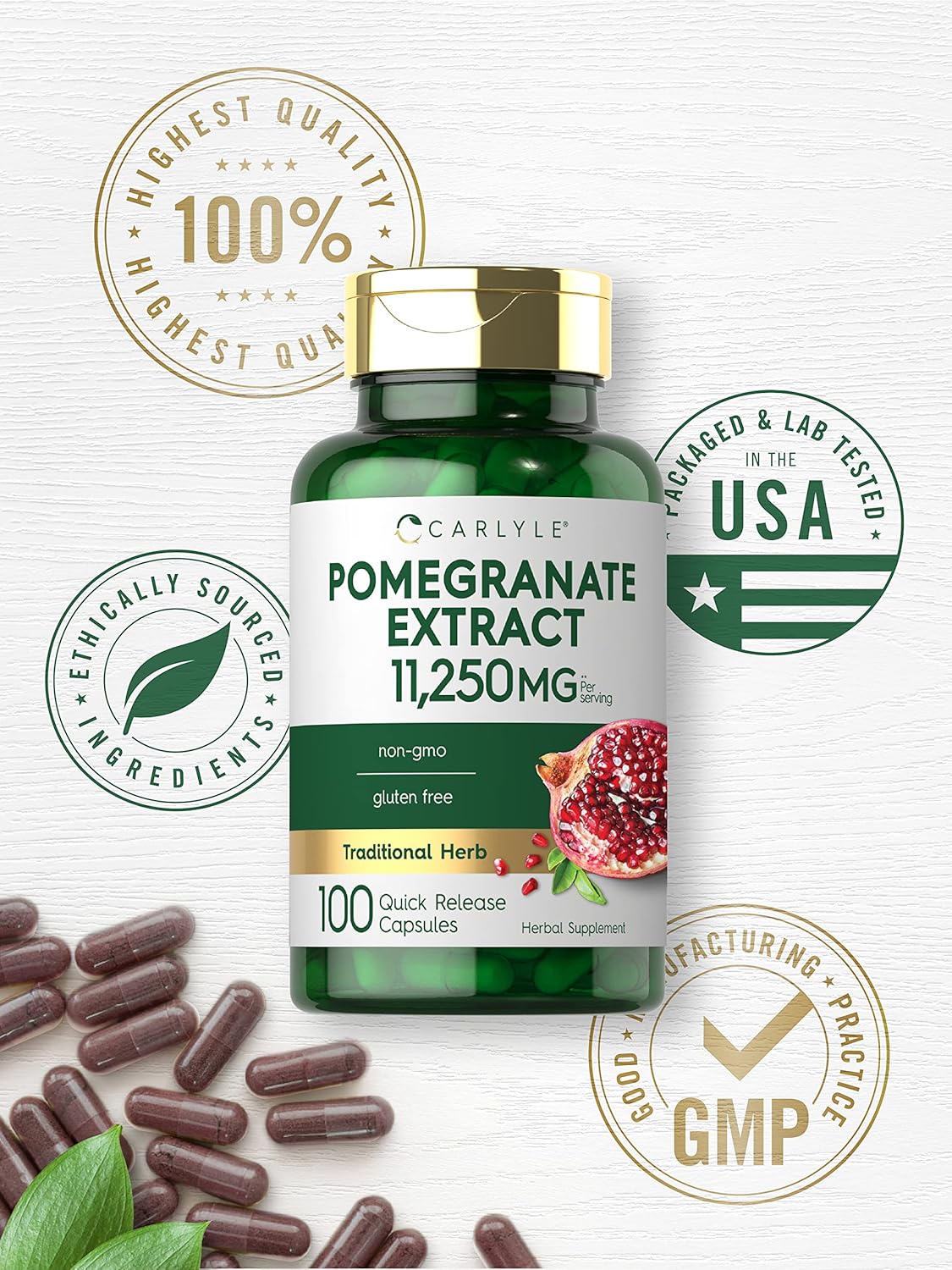 Carlyle Pomegranate Extract – 100 Capsules, Non-GMO, Gluten-free - görsel 5