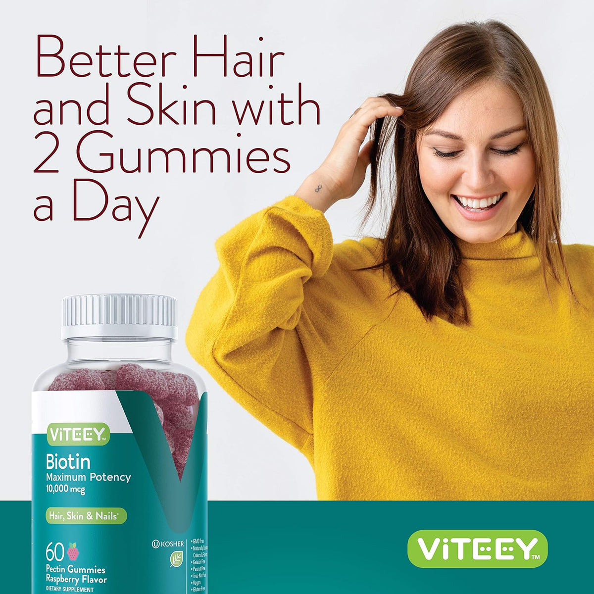 Viteey Biotin Gummies – 10,000 mcg – 120 Gummies | Vegan Hair, Skin & Nails Supplement - görsel 6