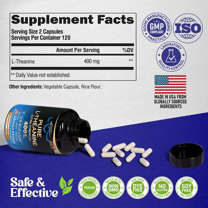 NUTRAHARMONY L-Theanine 400 mg – Calm & Relaxation Support Supplement (240 Vegan Capsules)