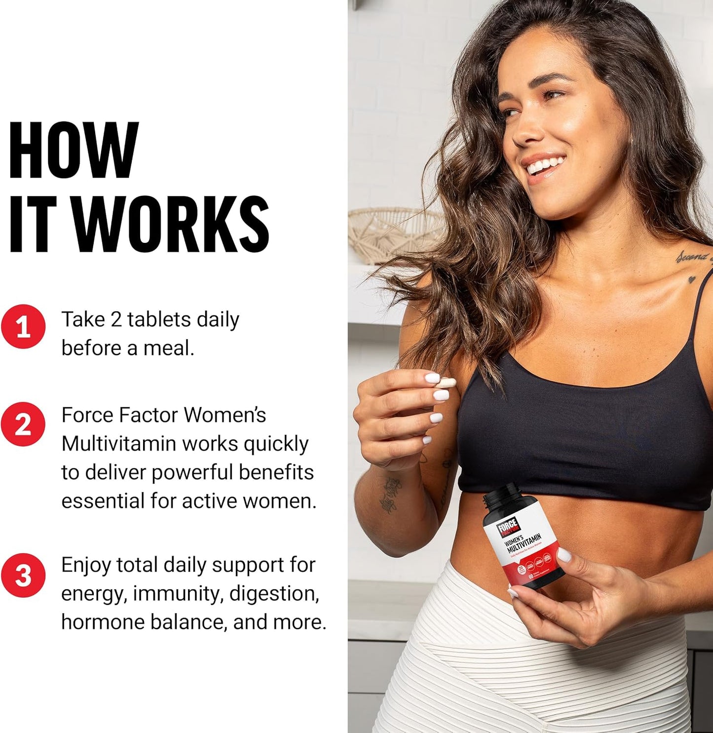 Force Factor Women’s Multivitamin - 20 Vitamins & Minerals for Hormone Balance, Energy, Immunity & Gut Health, 60 Tablets - görsel 4