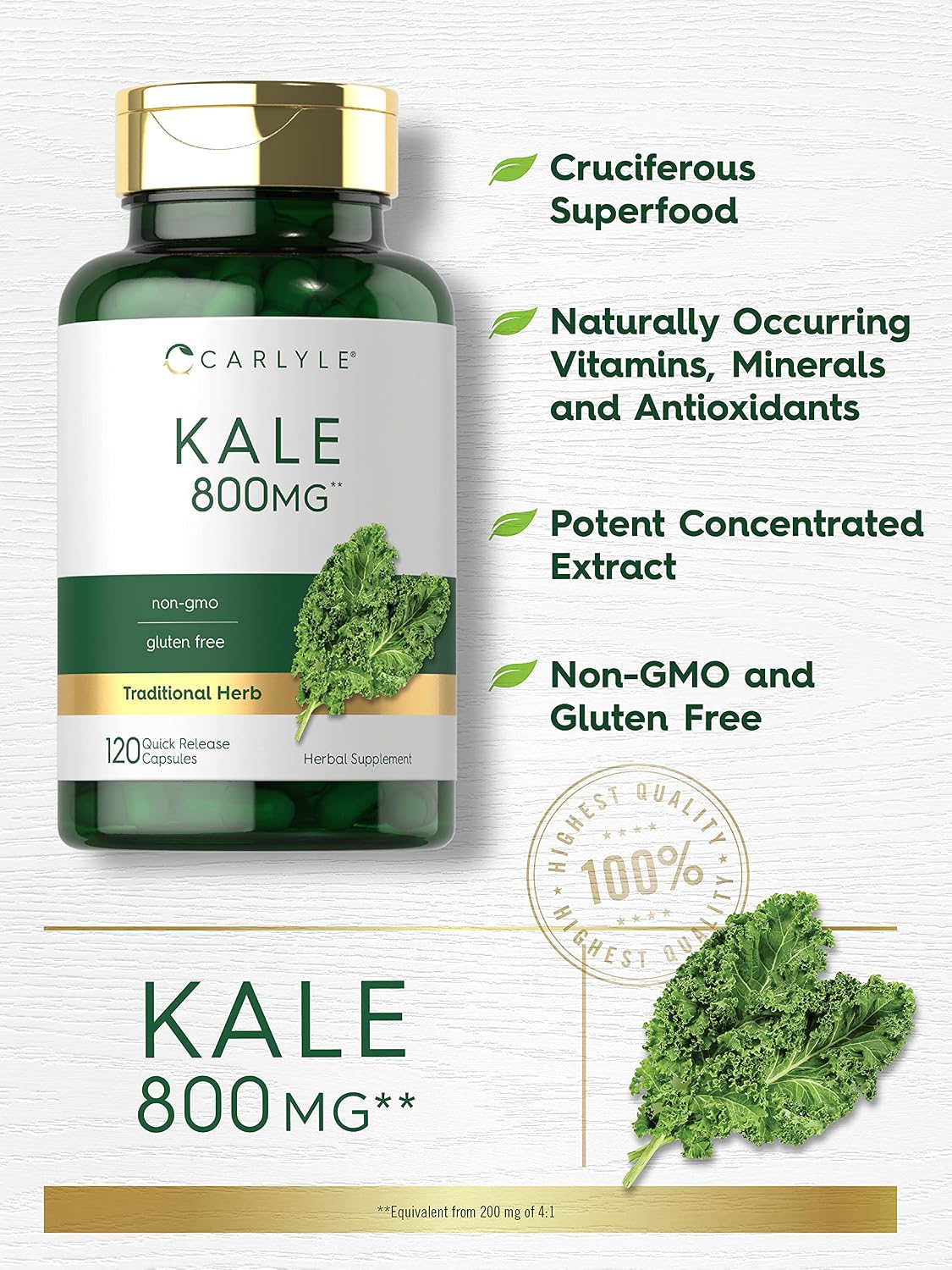 Carlyle Kale Supplement (120 Capsules) | Herbal Leaf Extract | Non-GMO & Gluten-free - görsel 3