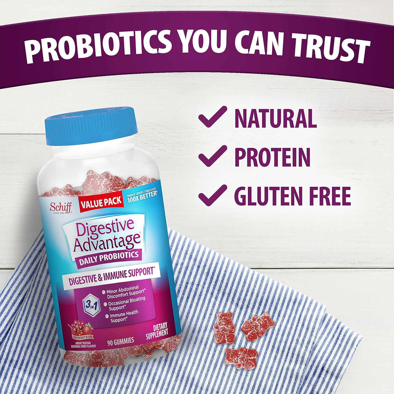 Digestive Advantage Probiotic Gummies for Digestive Health, Superfruit, 90 Count - görsel 5