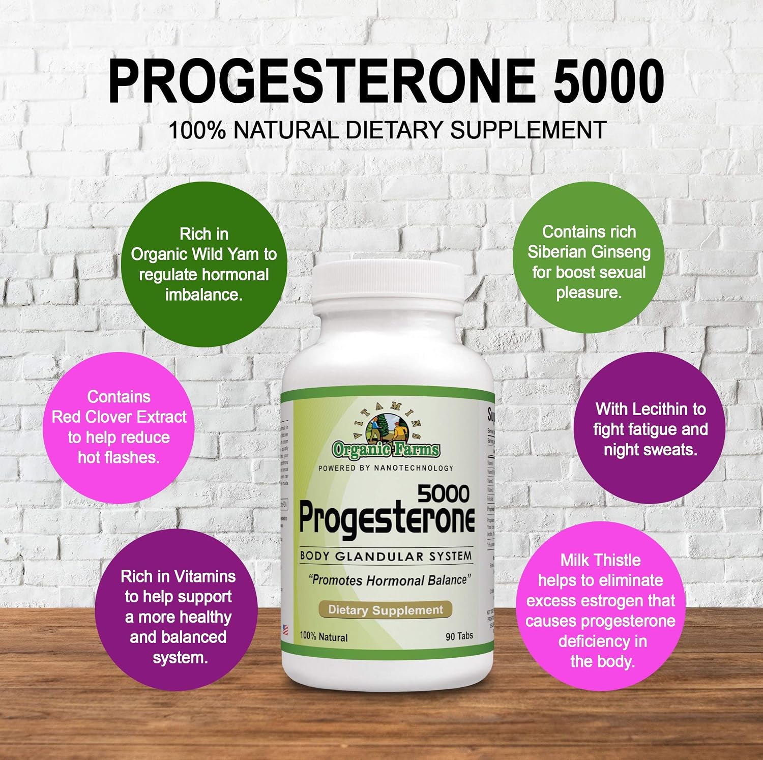 Organic Farm Vitamins Progesterone 5000 – Natural Hormone Balance Supplement, 90 Tablets - görsel 2