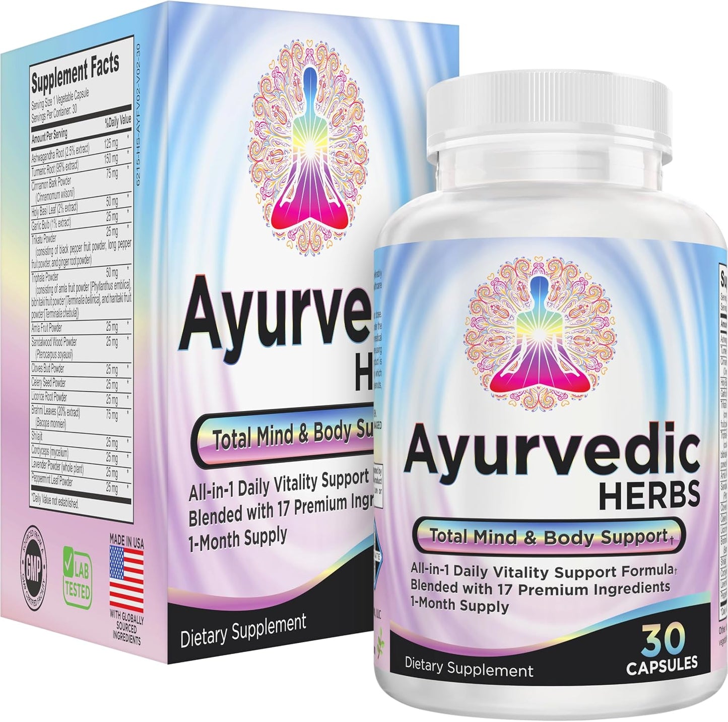Ayurvedic Herbs 17-in-1 Supplement - Mind & Body Balance - 30 Capsules - görsel 1