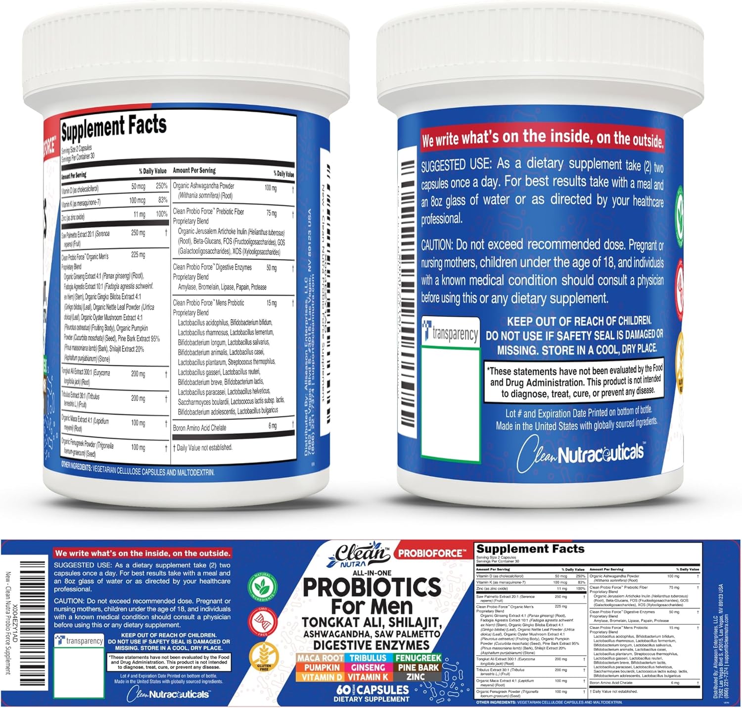 Clean Nutra Men's Probiotic with Tongkat Ali, Ashwagandha & Shilajit - All-in-One Supplement - 60 Capsules - görsel 9