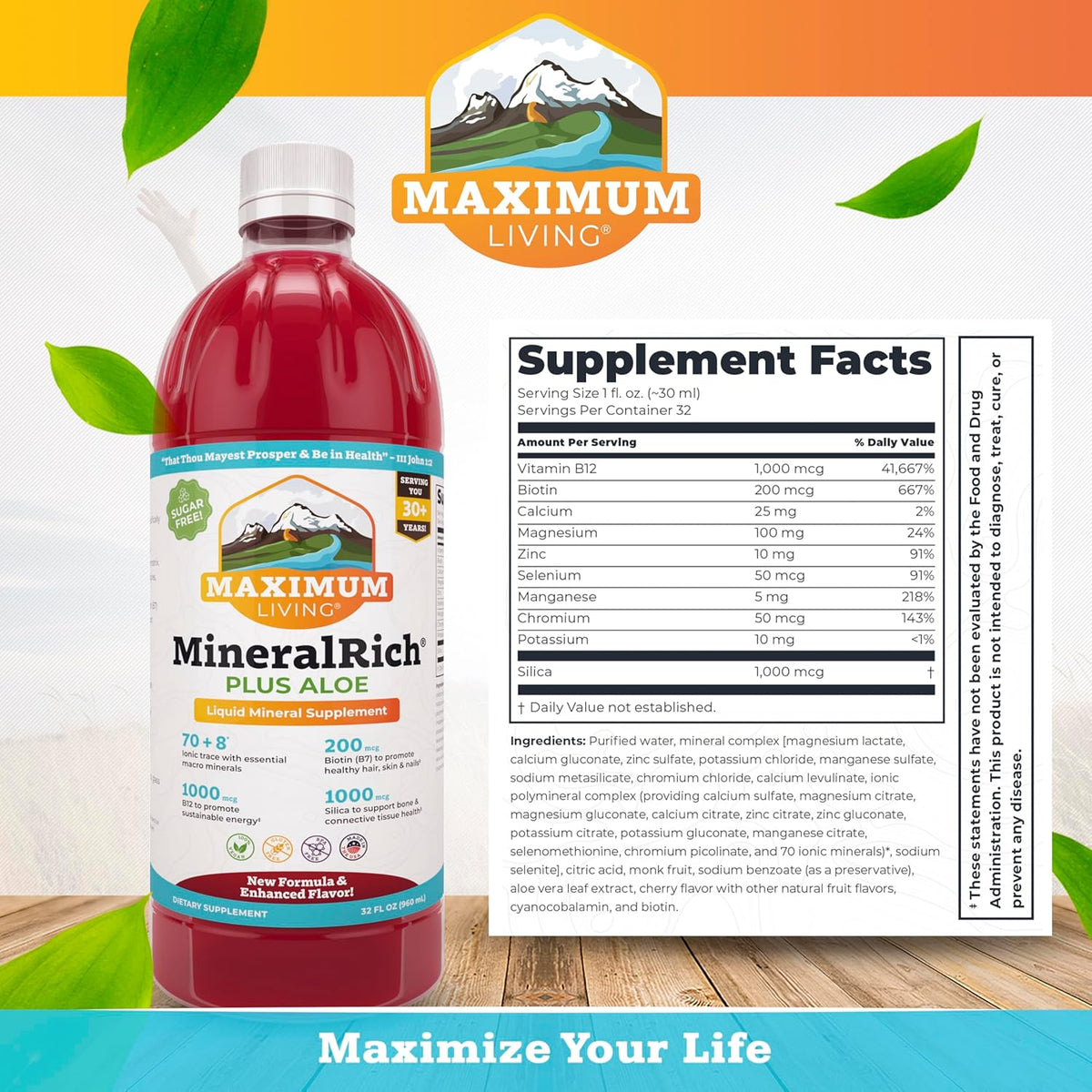 Maximum Living MineralRich Liquid Mineral Supplement with Aloe - 946 ml - görsel 3