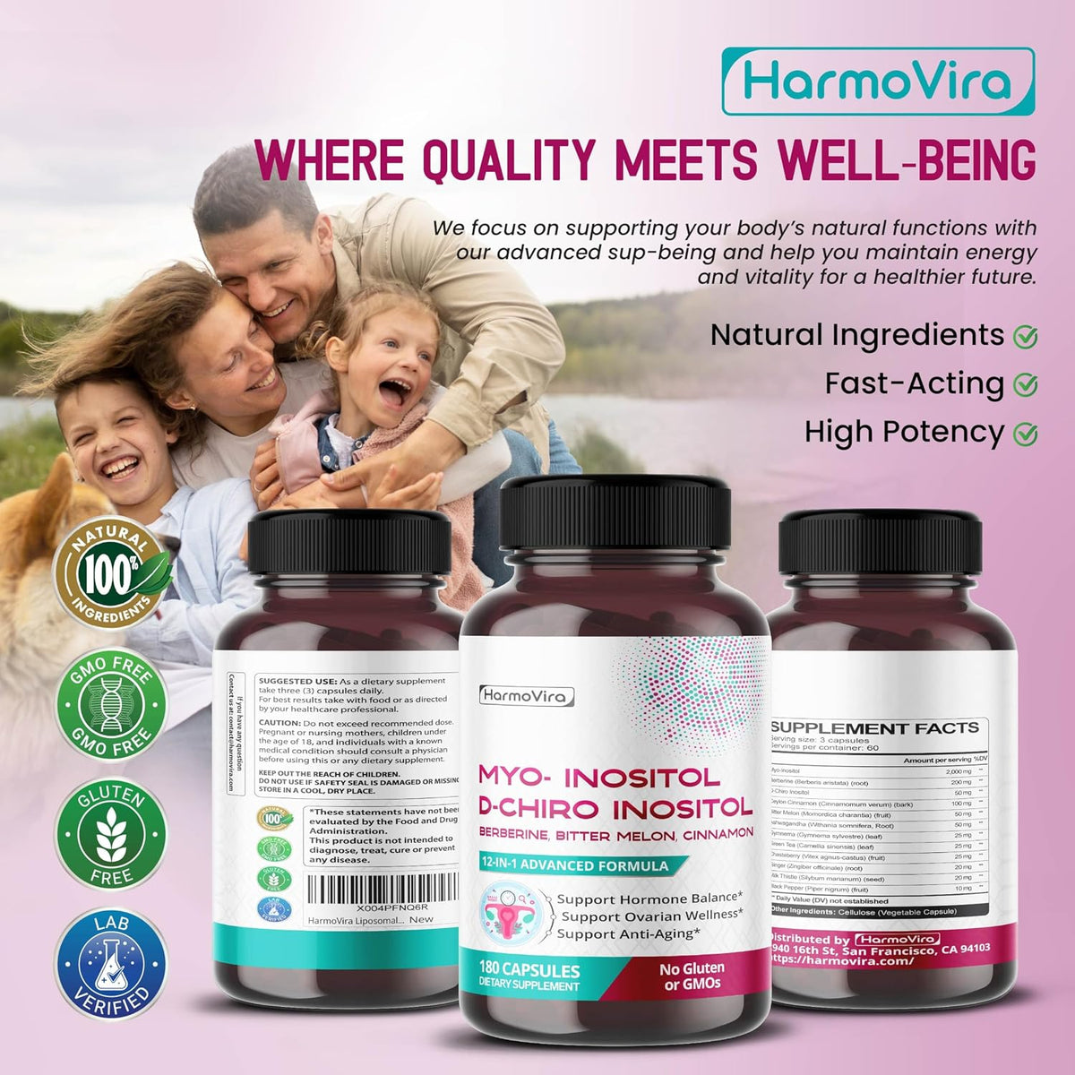 Myo-Inositol + D-Chiro Inositol Supplement – 12-in-1 Formula with Berberine, Cinnamon, Bitter Melon – 180 Capsules – Non-GM, Gluten-free - görsel 8