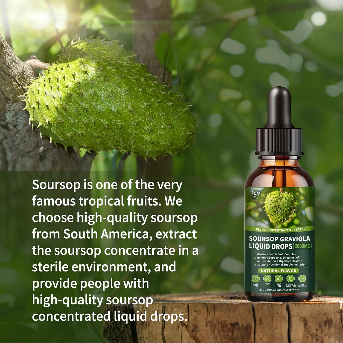 Soursop Graviola Liquid Drops 2000mg, Organic Soursop Extract - 98% Absorption, Sugar & Gluten-free, Natural Flavour, 60 ml - görsel 6