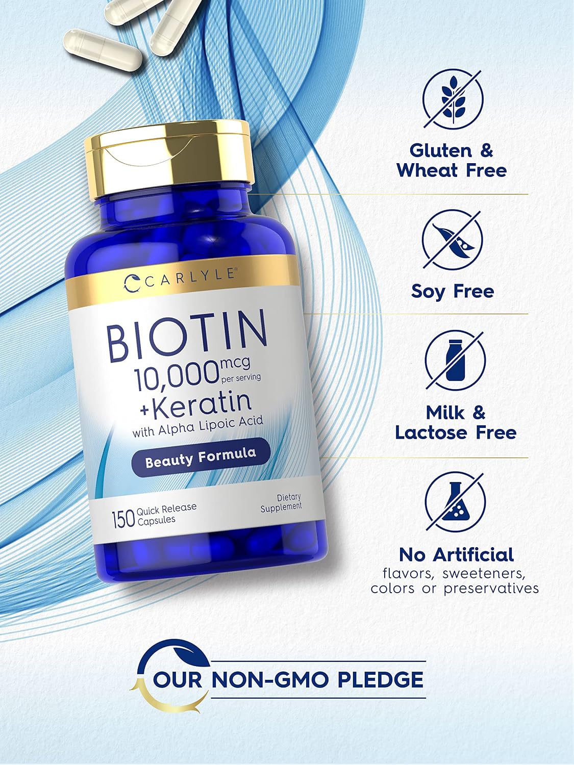 Carlyle Biotin 10,000µg with Keratin - 150 Capsules - görsel 4