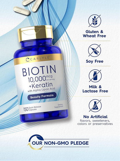 Carlyle Biotin 10,000µg with Keratin - 150 Capsules