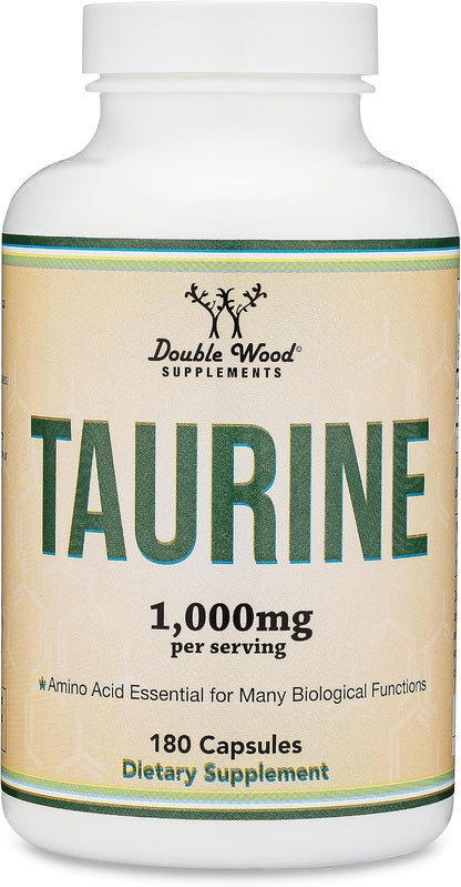 Taurine Supplement 1000mg Per Serving, 180 Capsules - Amino Acid for Daily Wellness (Taurina) Vegan, Gluten-free, Non-GMO by Double Wood