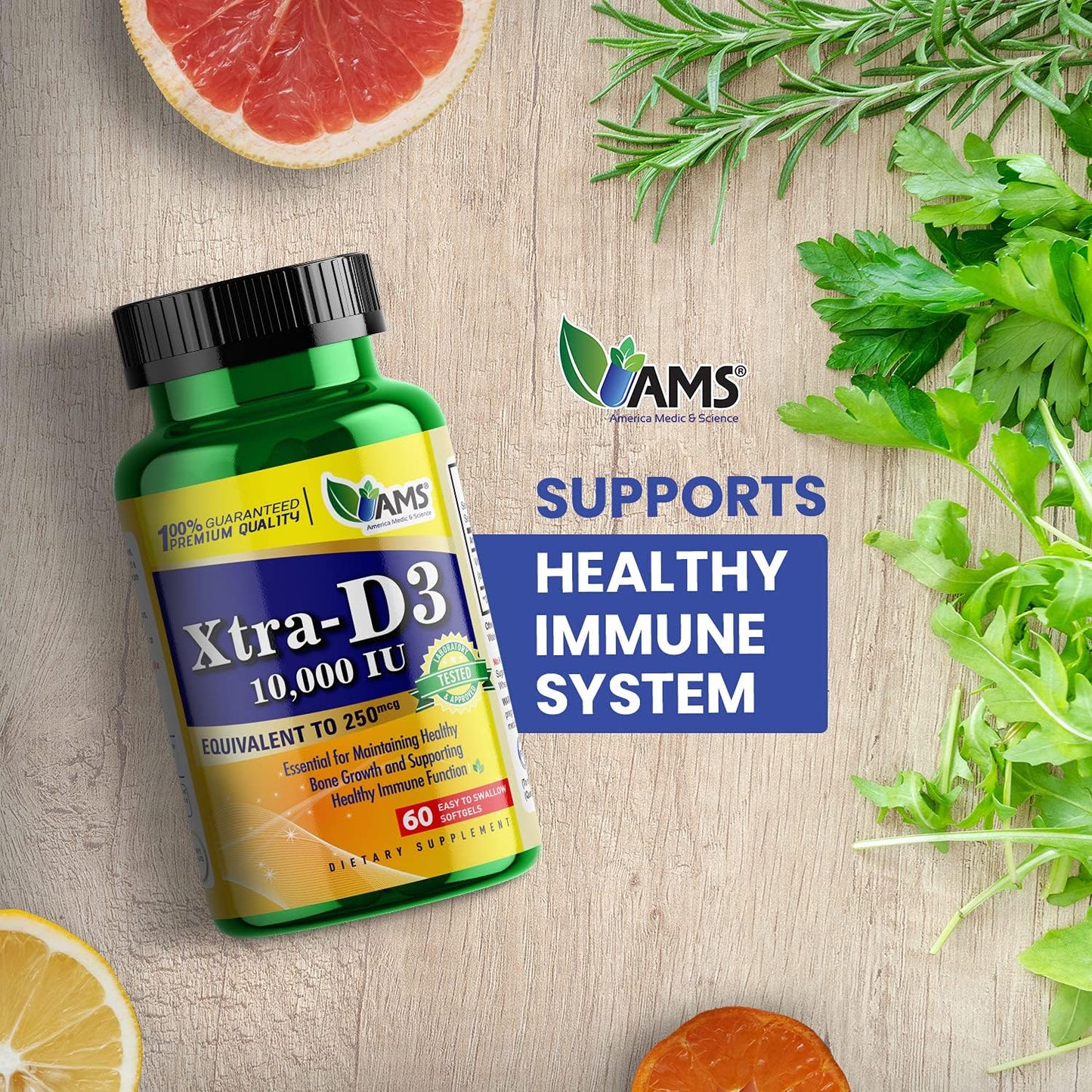 Xtra D3 Vitamin D3 10,000 IU (250 mcg) Supplement, 60 Softgels - görsel 4