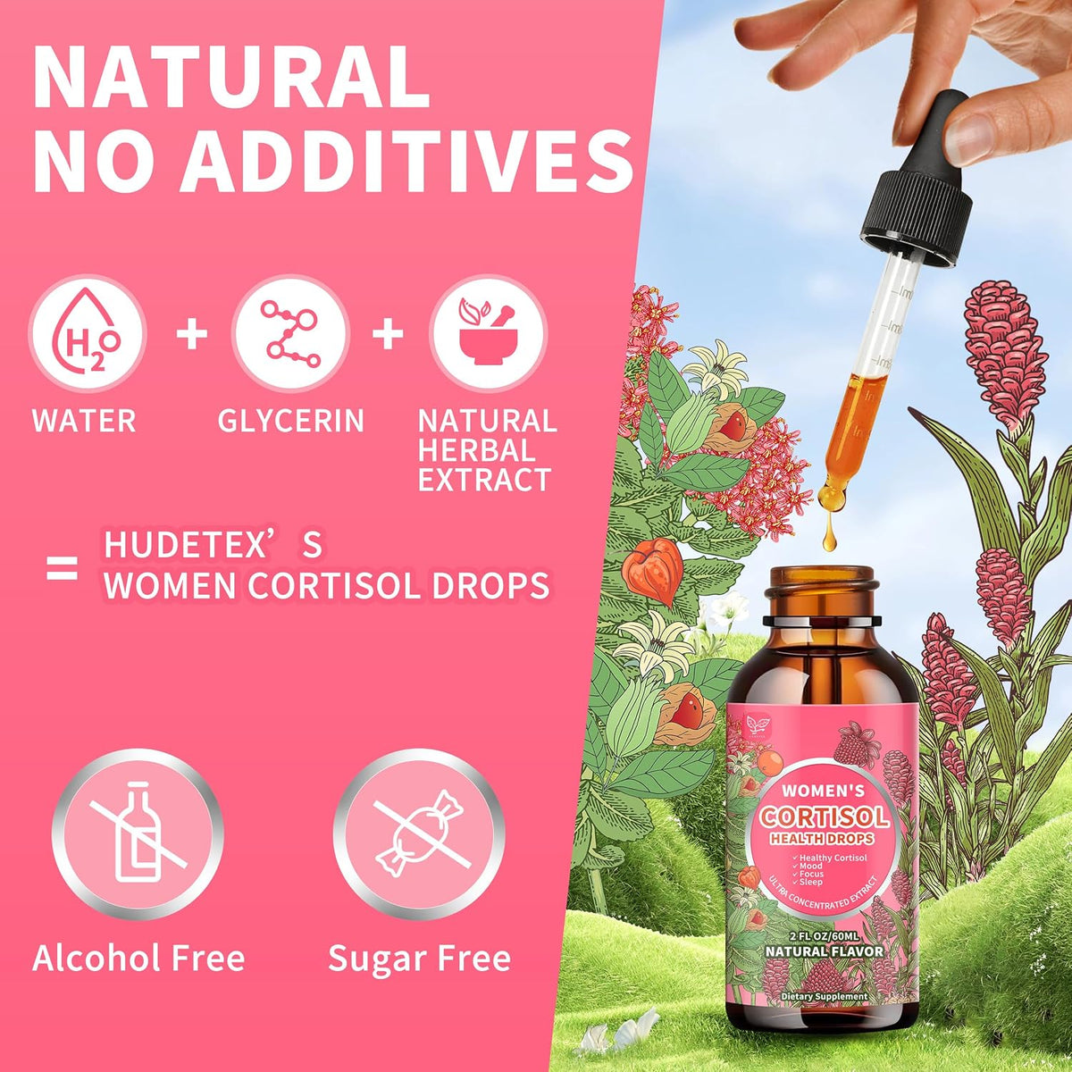 Hudetex Cortisol Supplements for Women Liquid Drops, Cortisol Manager with Ashwagandha, L-theanine, Phosphatidylserine, Rhodiola Rosea for Mood Support, Adrenal Balance, Sleep, Vegan, Natural Flavour, 60 ml - görsel 6