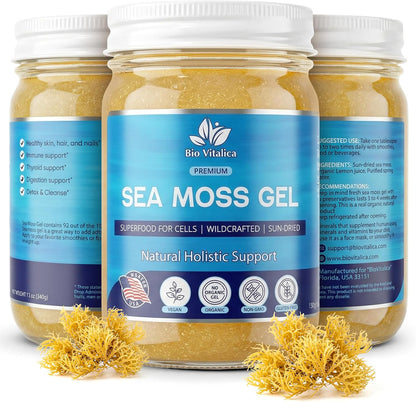 BioVitalica Organic Irish Sea Moss Gel (340g) – Wildcrafted with Bladderwrack & Burdock Root