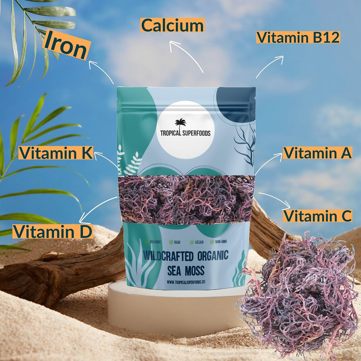 100% Wildcrafted Full Spectrum Purple Sea Moss – Sun-Dried, 92 Minerals (113g) - görsel 2