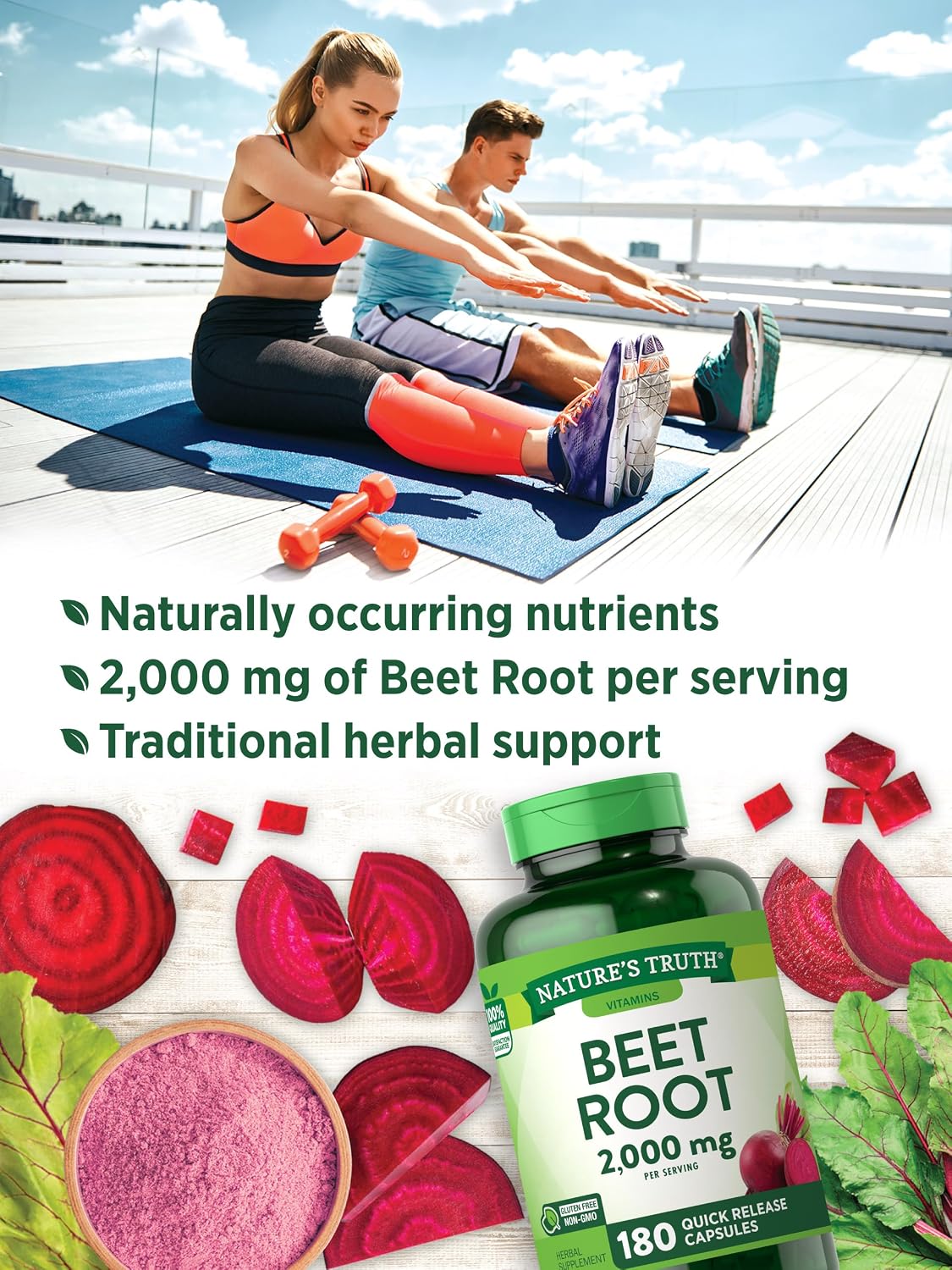 Nature's Truth Beet Root Capsules | 2,000mg | 180 Capsules | Non-GM and Gluten-free Supplement - görsel 4