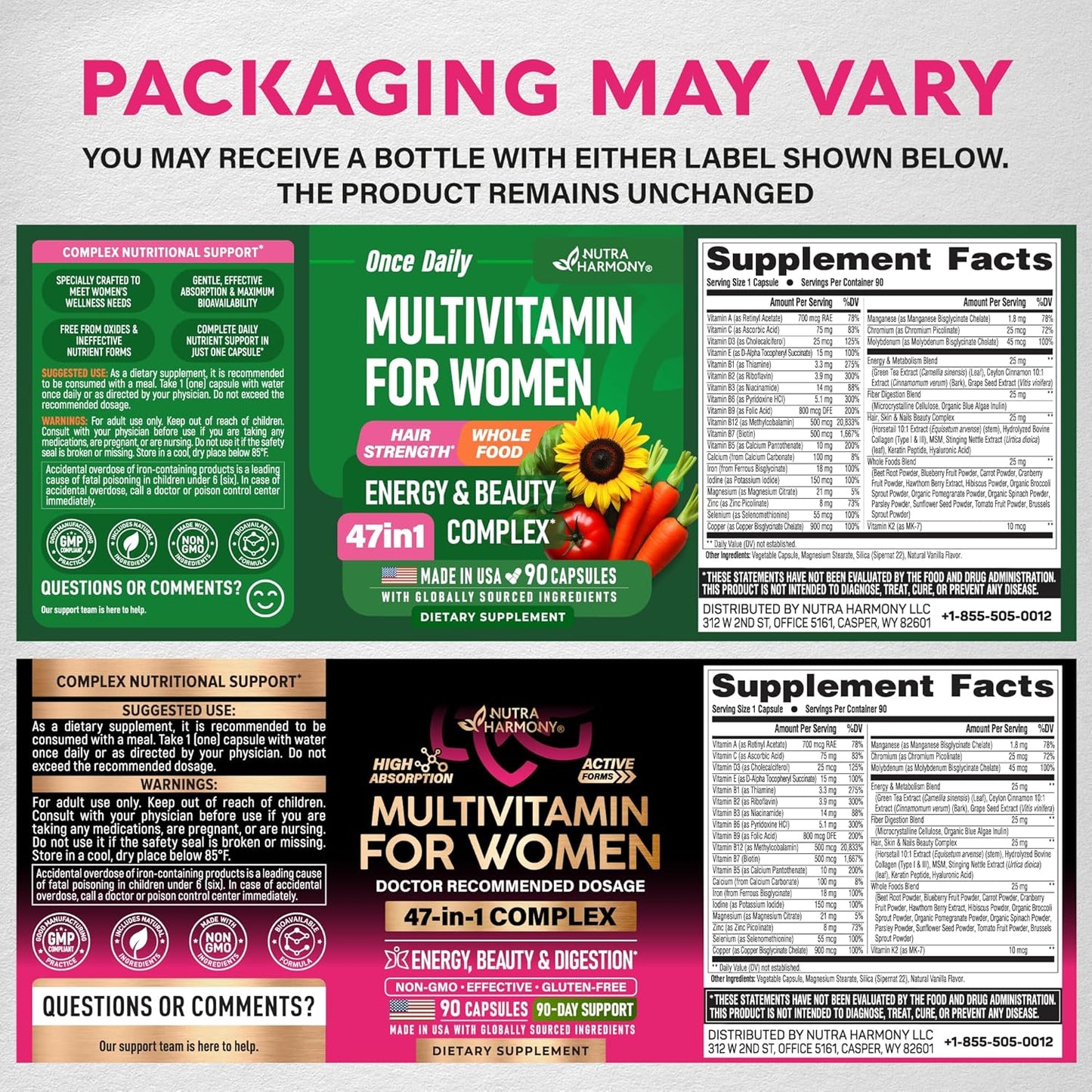 NUTRAHARMONY Women's Multivitamin 47-in-1 with B Complex, Wholefoods and Beauty Complex – 90 Capsules - görsel 2