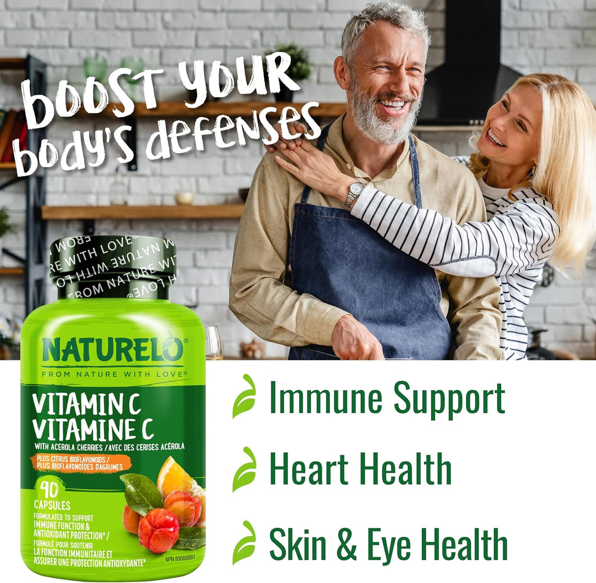 NATURELO Vitamin C with Organic Acerola Cherry and Citrus Bioflavonoids – Vegan Immune Support – 500 mg per Capsule – 90 Capsules - görsel 5