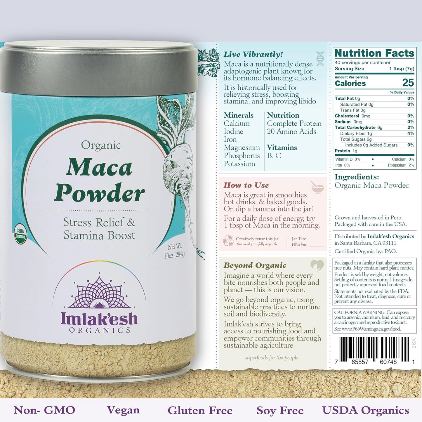 Imlak'esh Organics Maca Powder (10 oz Metal Jar) - görsel 2