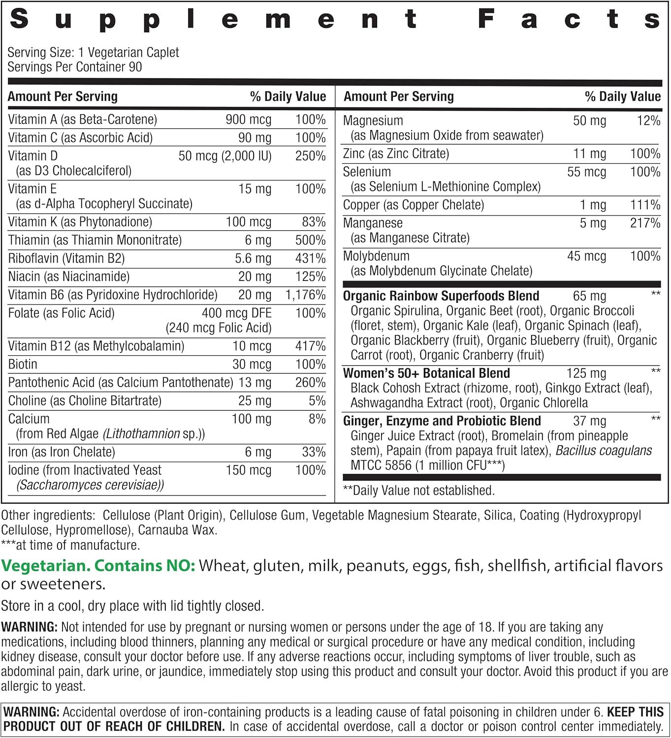 Rainbow Light Women's One + Multivitamin 50 Plus - 90 Tablets - Menopause Support with Real Food Nutrients, Digestive Enzymes & Probiotics - görsel 2
