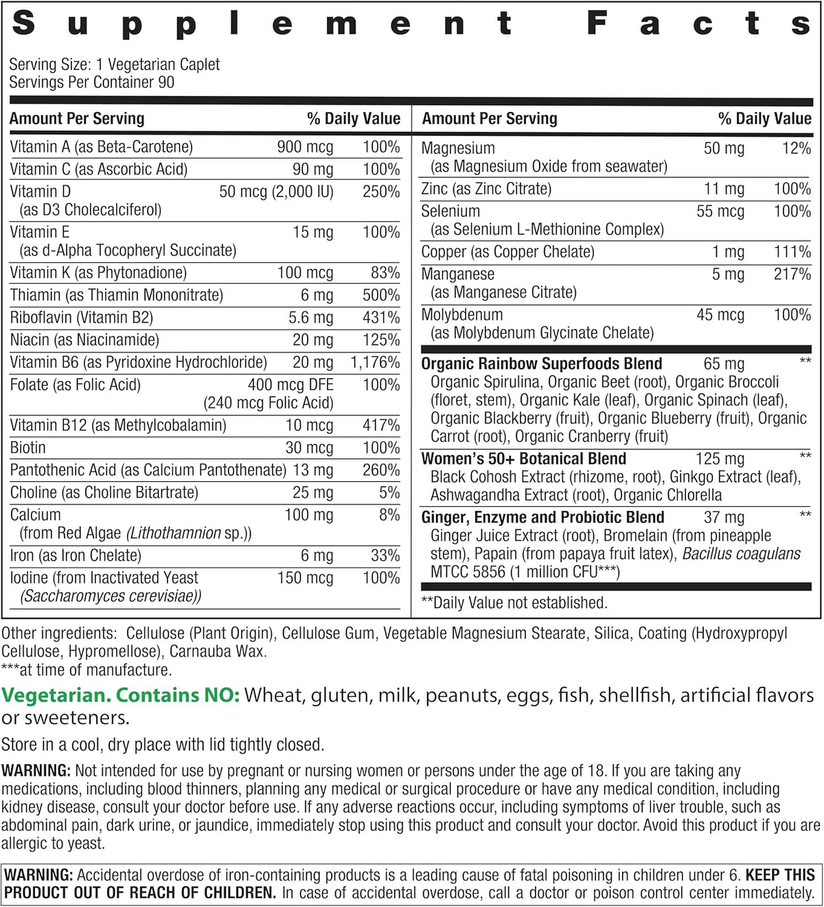 Rainbow Light Women's One + Multivitamin 50 Plus - 90 Tablets - Menopause Support with Real Food Nutrients, Digestive Enzymes & Probiotics - görsel 2