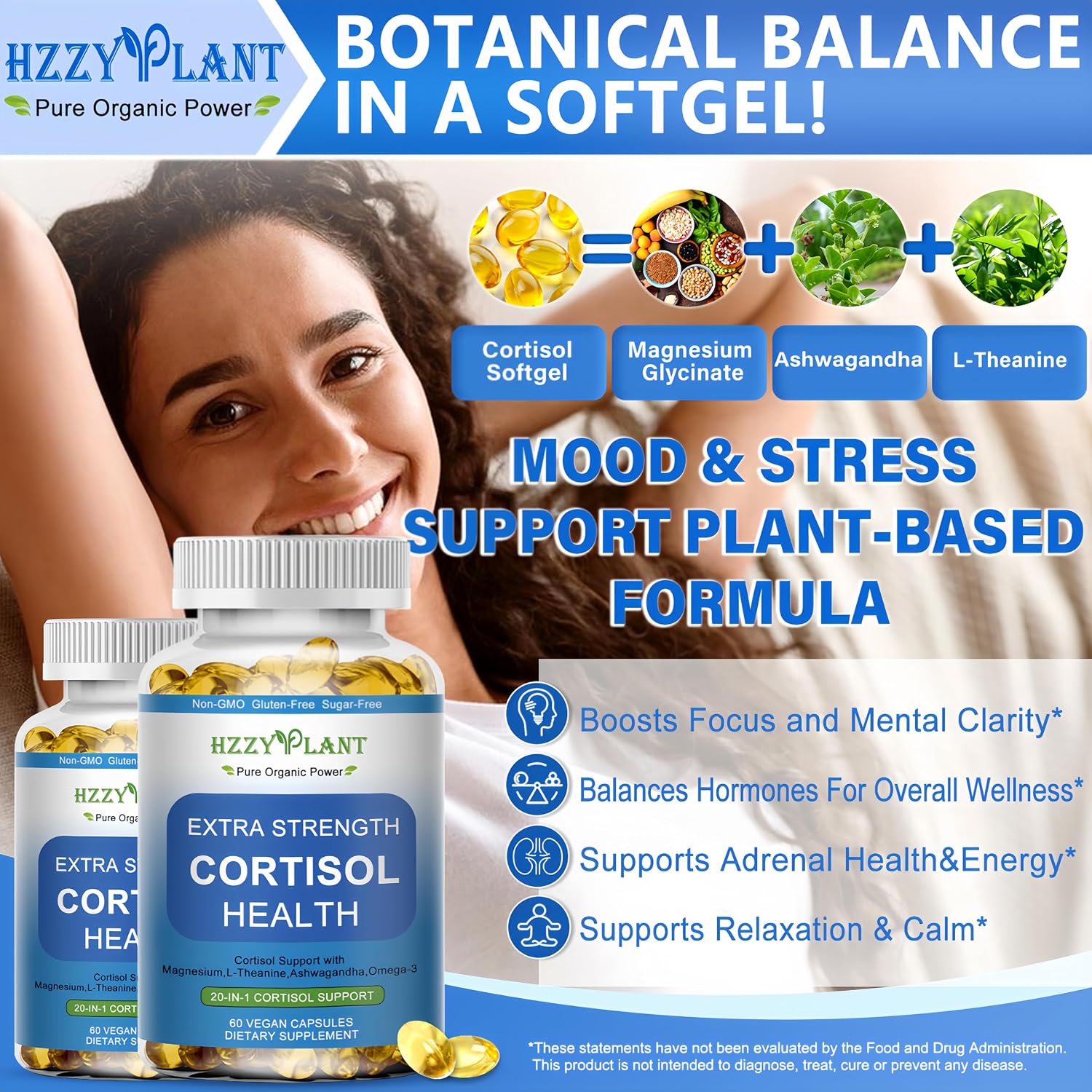 HZZYPLANT Cortisol Support Soft gel capsules with Ashwagandha, L-Theanine and Magnesium - görsel 3