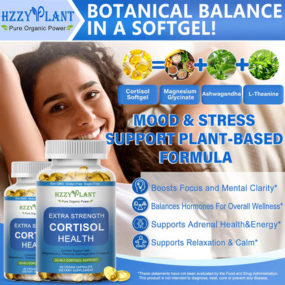 HZZYPLANT Cortisol Support Soft gel capsules with Ashwagandha, L-Theanine and Magnesium