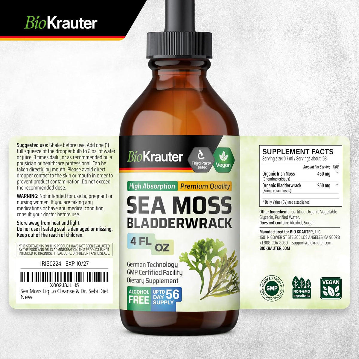 BIO KRAUTER 2-in-1 Sea Moss & Bladderwrack Drops – Vegan Liquid Supplement for Daily Wellness, 120ml - görsel 9
