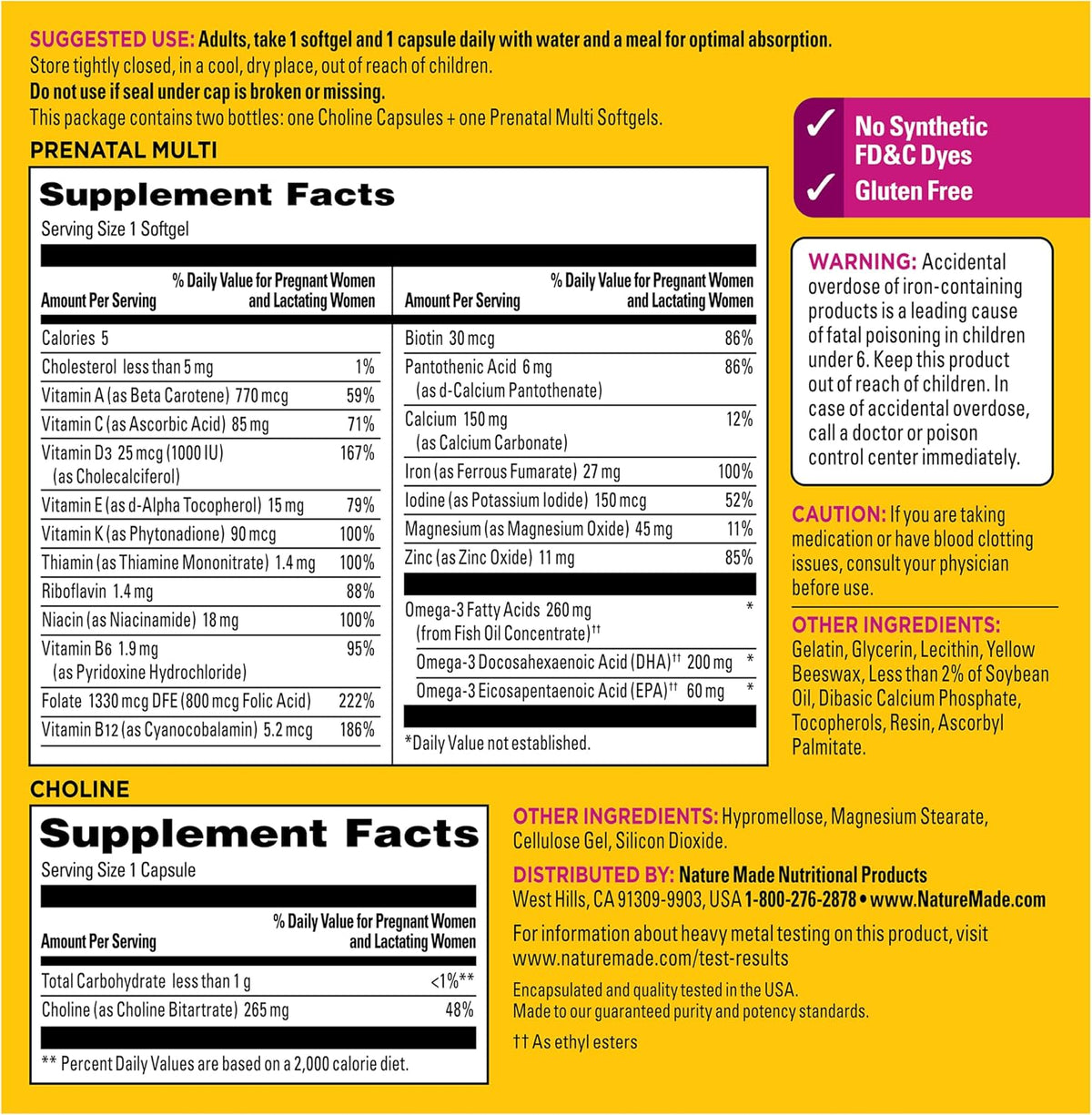 Nature Made Prenatal Vitamin Softgels + Choline Capsules, 60-Day Supply - görsel 7