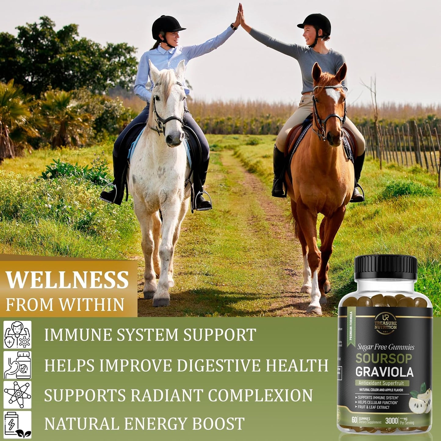 Soursop Leaves & Fruit Gummies – Sugar-Free Graviola Supplement – 3000mg – 60 Gummies - görsel 2