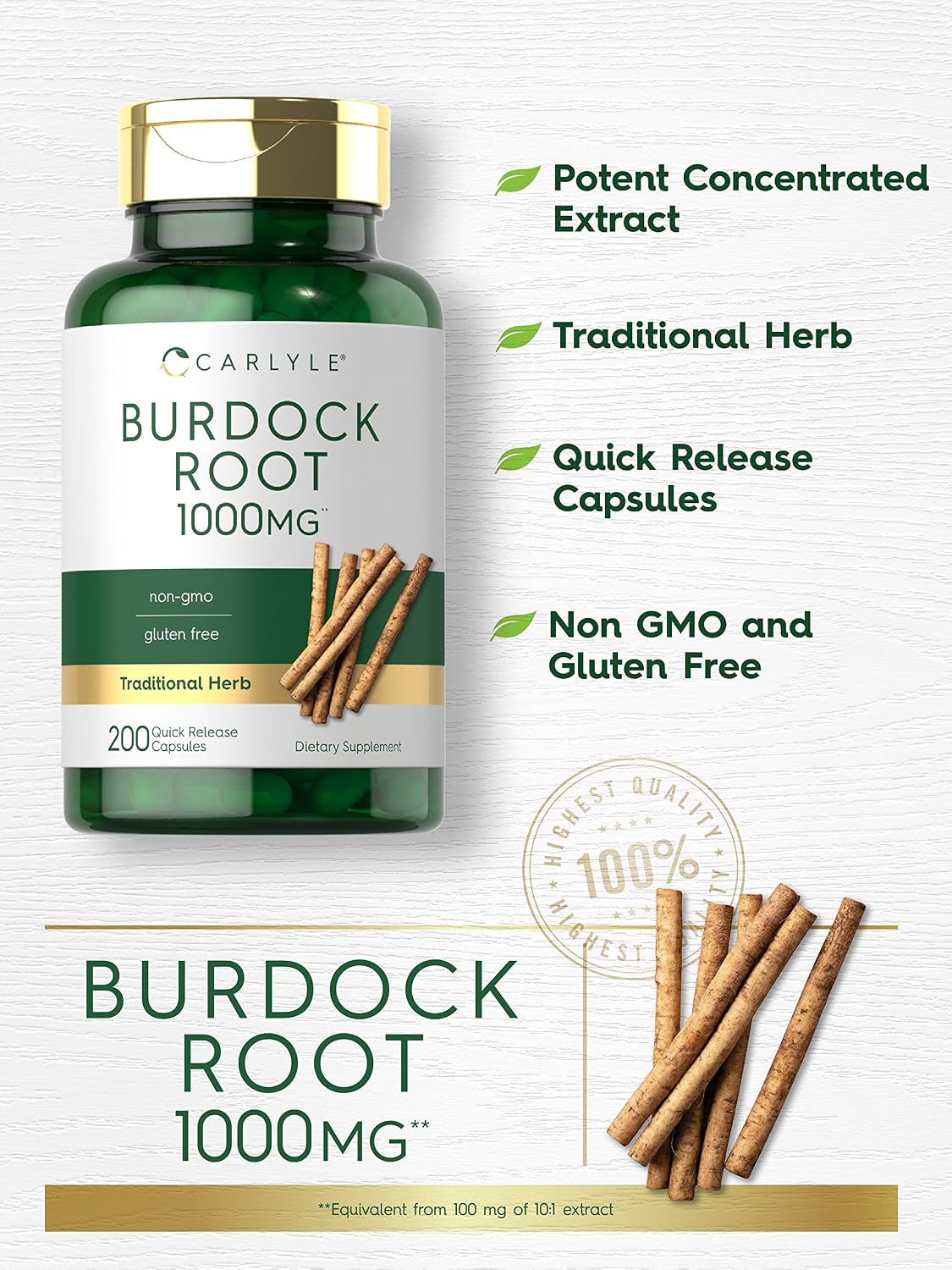 Carlyle Burdock Root Food Supplement | 200 Capsules | Arctium Lappa Extract | Traditional Herbal Remedy | Non-GM & Gluten-free - görsel 3