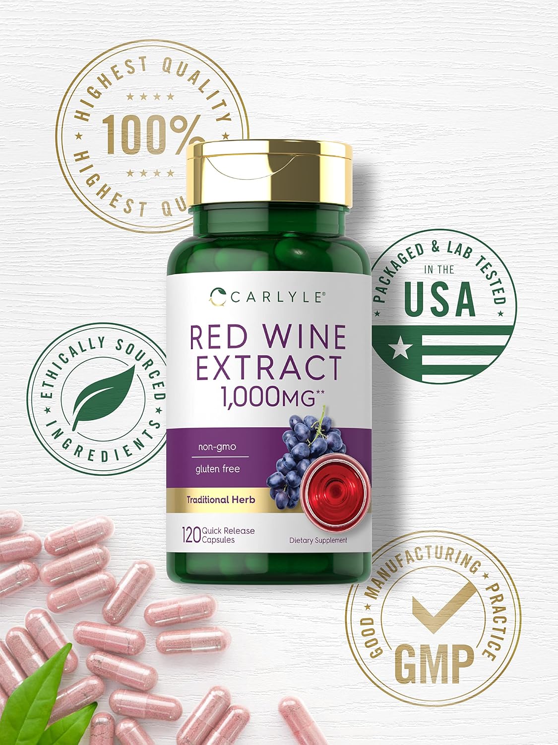 Carlyle Red Wine Extract Capsules | 120 Capsules | Non-GMO and Gluten-free Supplement - görsel 5