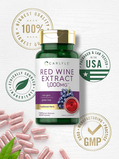 Carlyle Red Wine Extract Capsules | 120 Capsules | Non-GMO and Gluten-free Supplement
