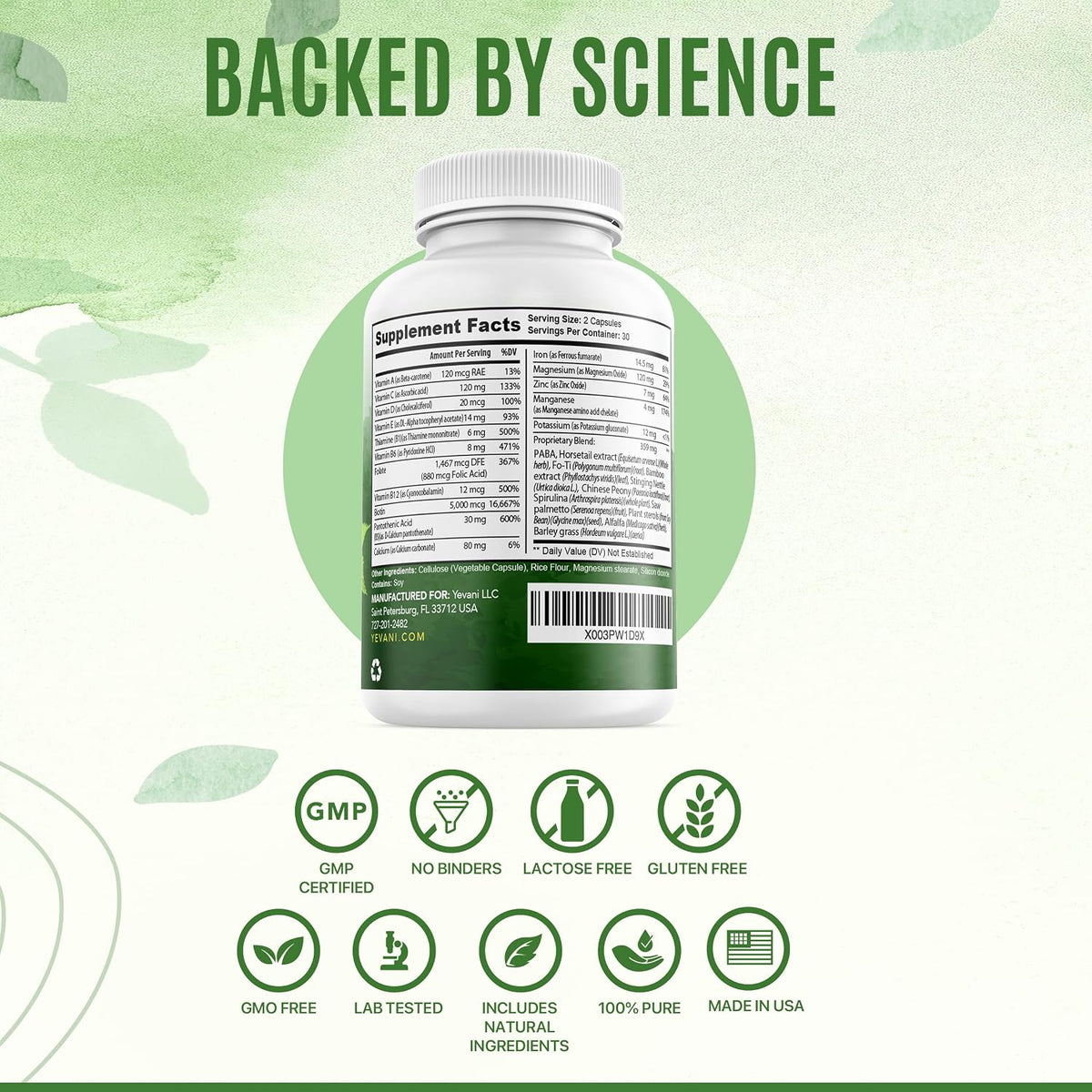 YEVANI 100% Pure Hair, Skin and Nails Vitamins with Biotin Super Blend Formula - görsel 3