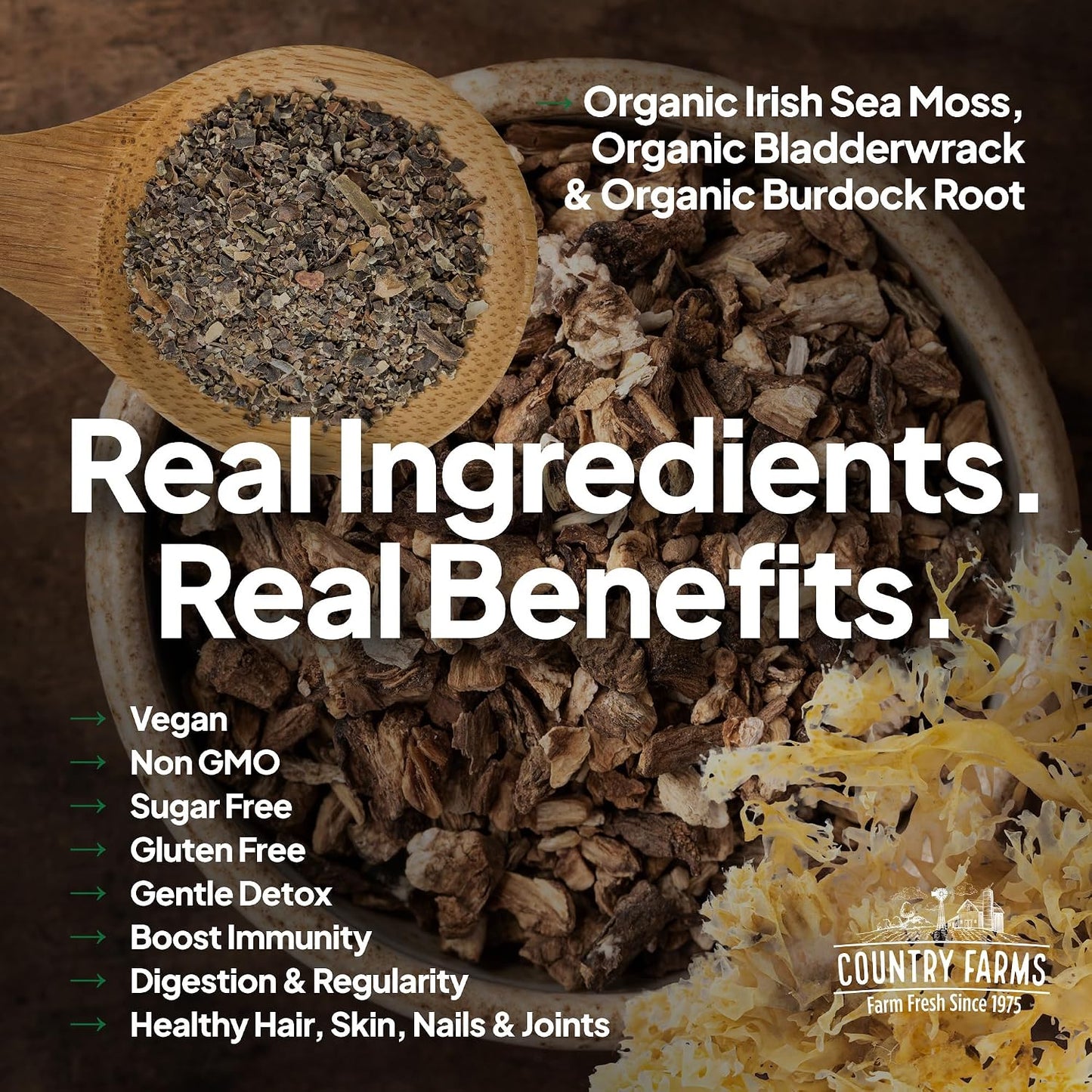 Country Farms Irish Sea Moss Capsules - Supports Healthy Skin, Immune Support, Healthy Gut & Natural Energy - with Burdock Root and Bladderwrack - 90 Capsules - görsel 5