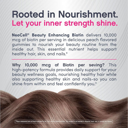 NeoCell Biotin 10000mcg Gummies - 72 Count - Peach Flavour - Hair, Skin & Nails Supplement