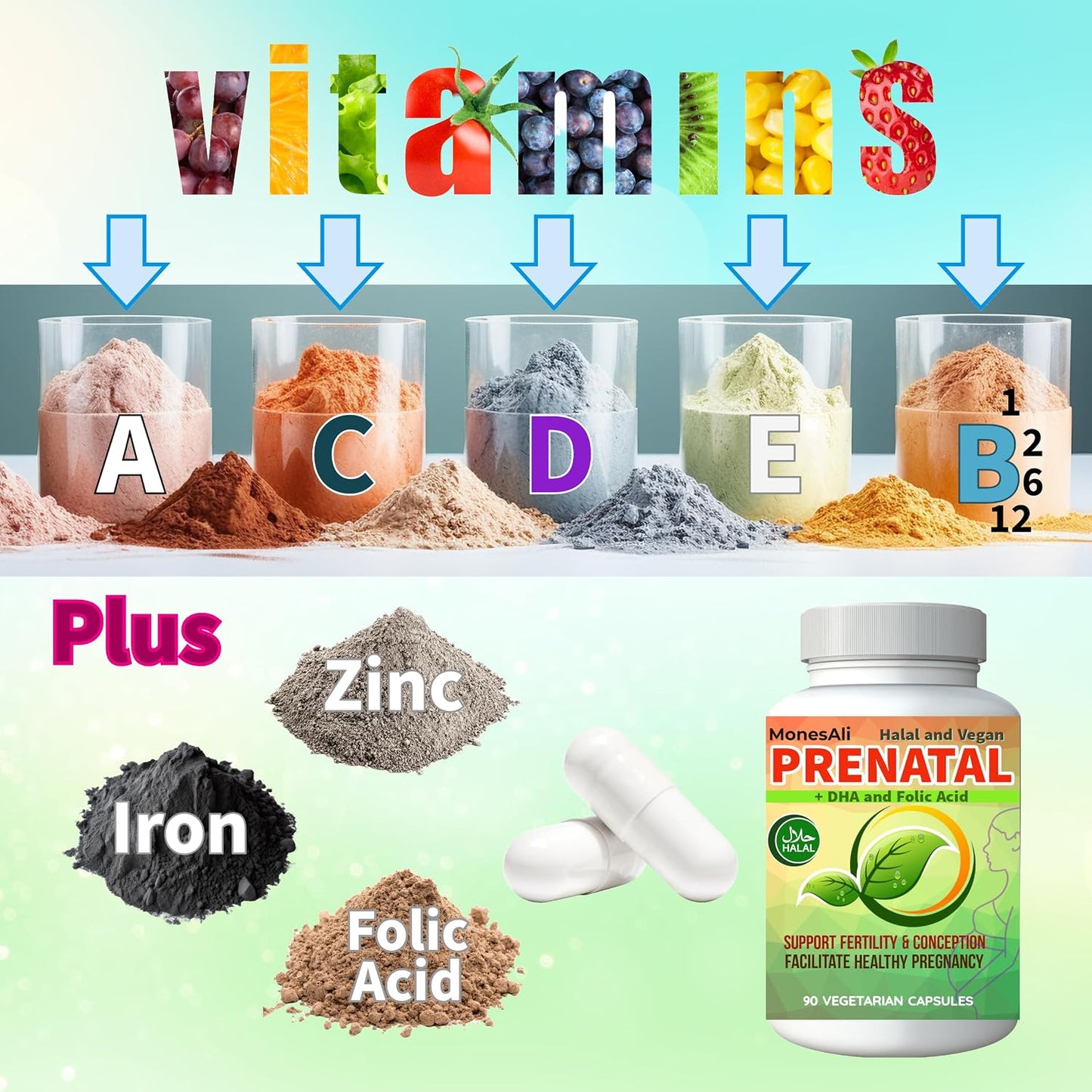 MonesAli Prenatal Vitamins for Women | Postnatal | Vegan, Halal, Gelatin-Free | with Folate, Iron & Biotin | Supports Pregnancy & Postnatal Energy - görsel 5