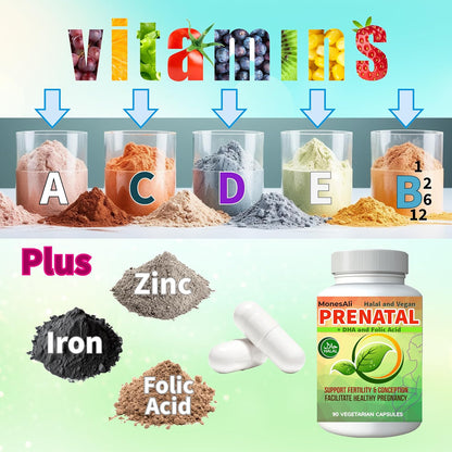 MonesAli Prenatal Vitamins for Women | Postnatal | Vegan, Halal, Gelatin-Free | with Folate, Iron & Biotin | Supports Pregnancy & Postnatal Energy
