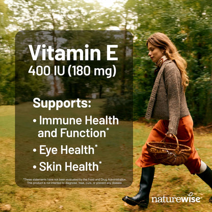 NatureWise Vitamin E 400 IU Softgels (180mg DL-Alpha) - Dairy, Gluten & Soya Free - Non-GMO Antioxidant-Rich Food Supplement for Skin and Immune Health Support - 4-Month Supply, 120 Count