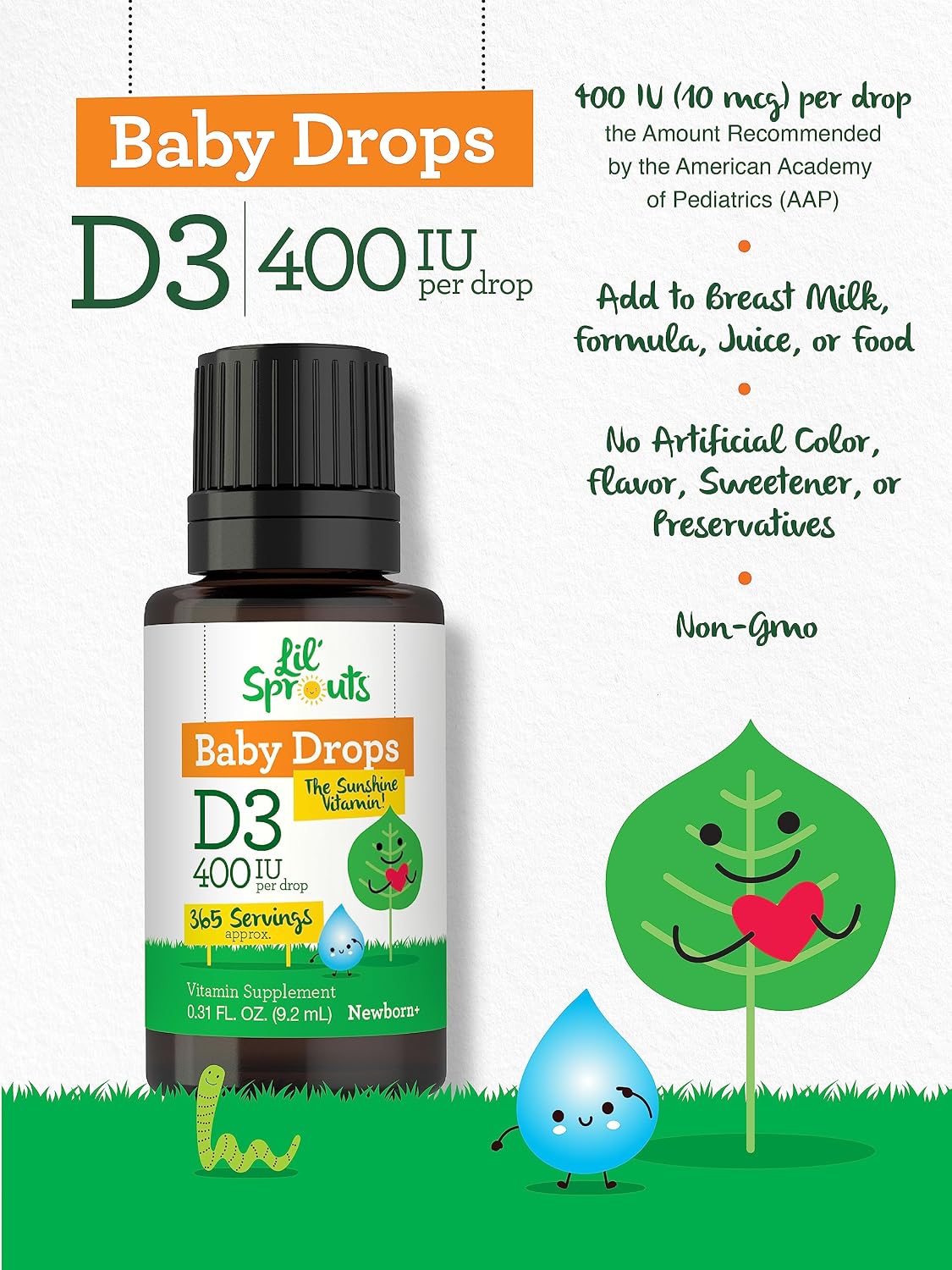 Carlyle Baby Vitamin D3 Liquid Drops | 400 IU | 0.31 fl oz (9.2 mL) 1 Year's Supply | Vegetarian, Non-GMO, Gluten-free - görsel 3