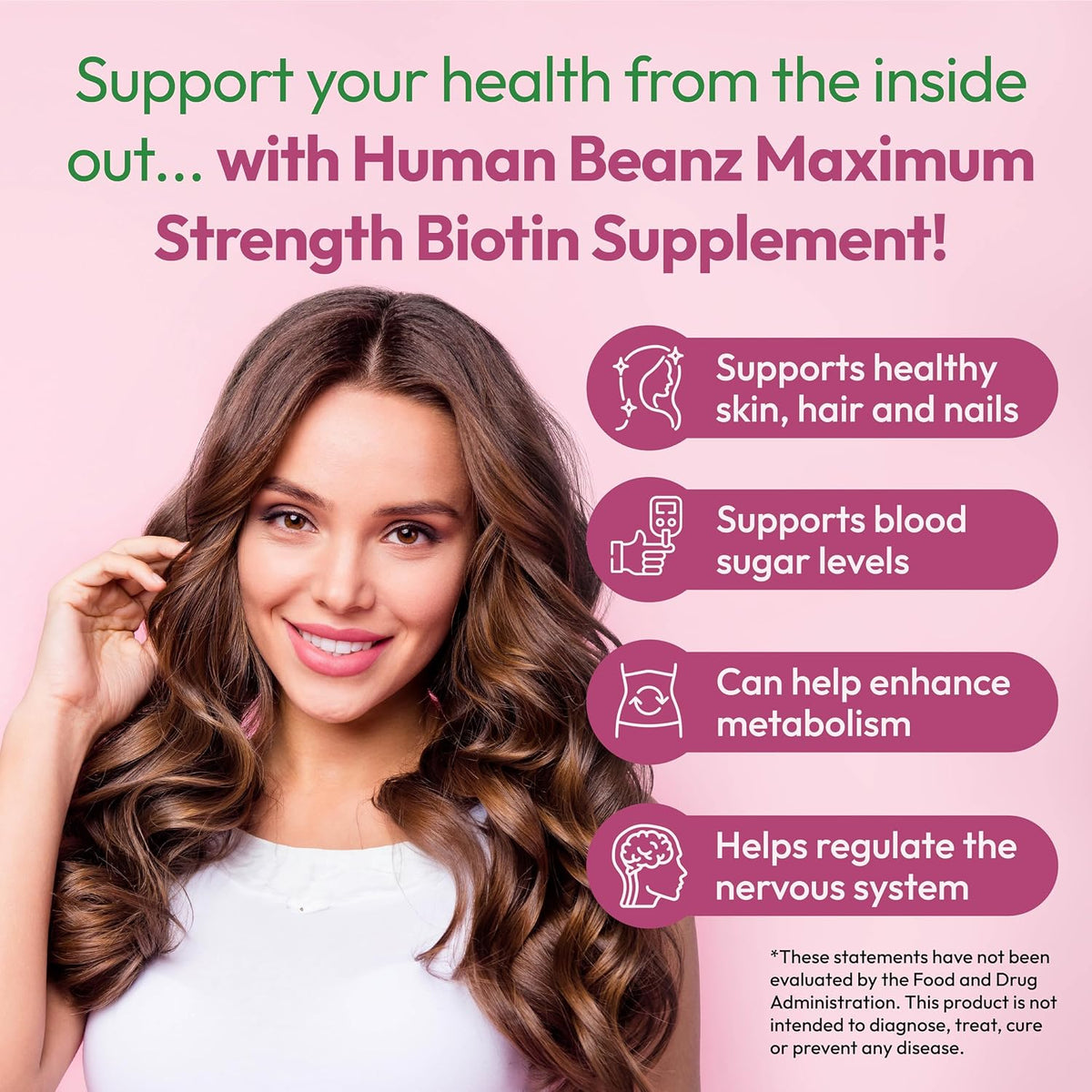 Human Beanz Biotin Jelly Bean Gummy Vitamins, 10,000mcg, for Hair, Skin & Nails - 120 Strawberry Blast Jelly Beans - görsel 4