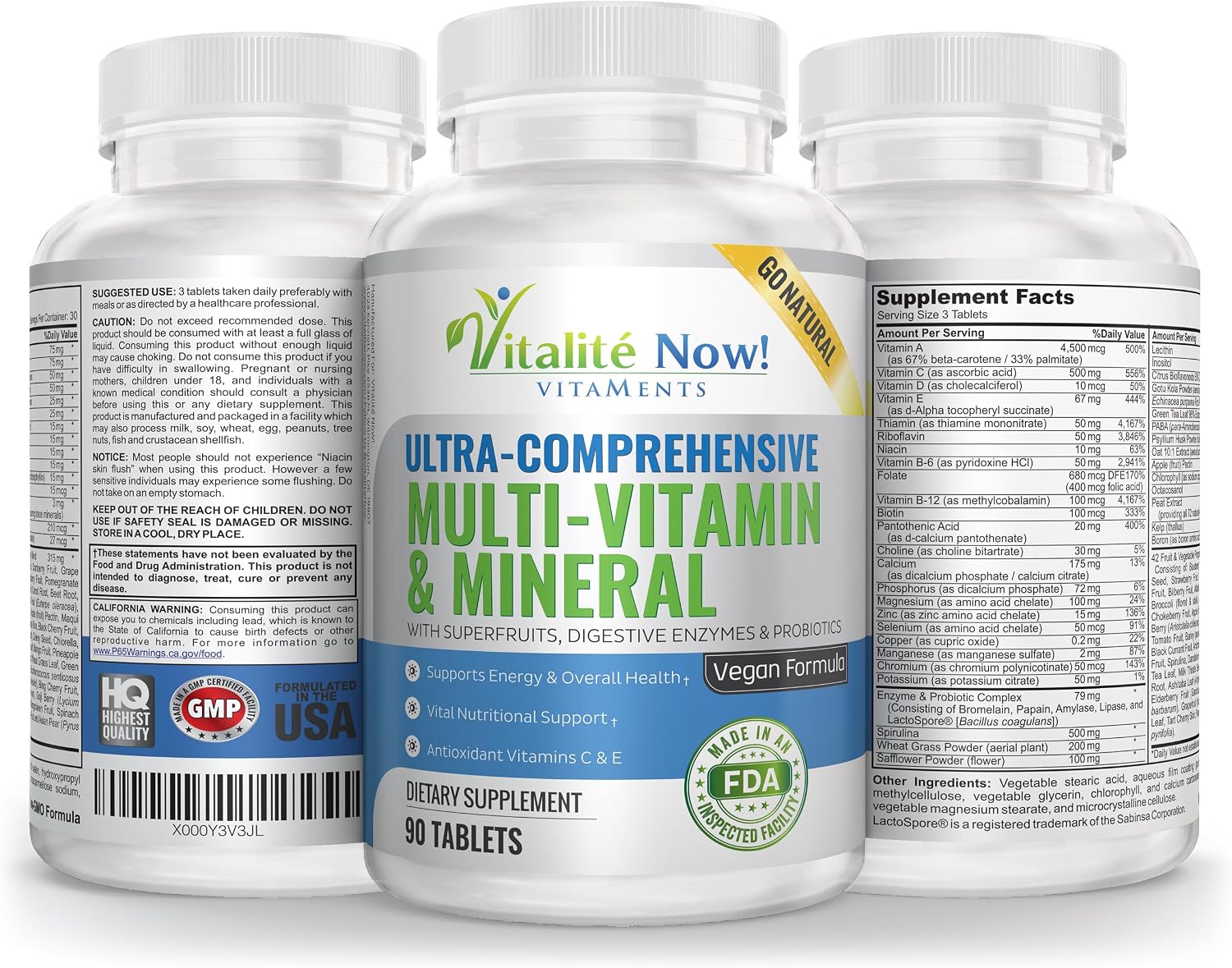 Vegan Whole Food Multivitamin & Mineral – Vitamins A, B1, B2, B6, B12, C, D3, E & 110 Superfoods, Herbs, Greens & Reds – Enzymes & Probiotics – 90 Tablets - görsel 2