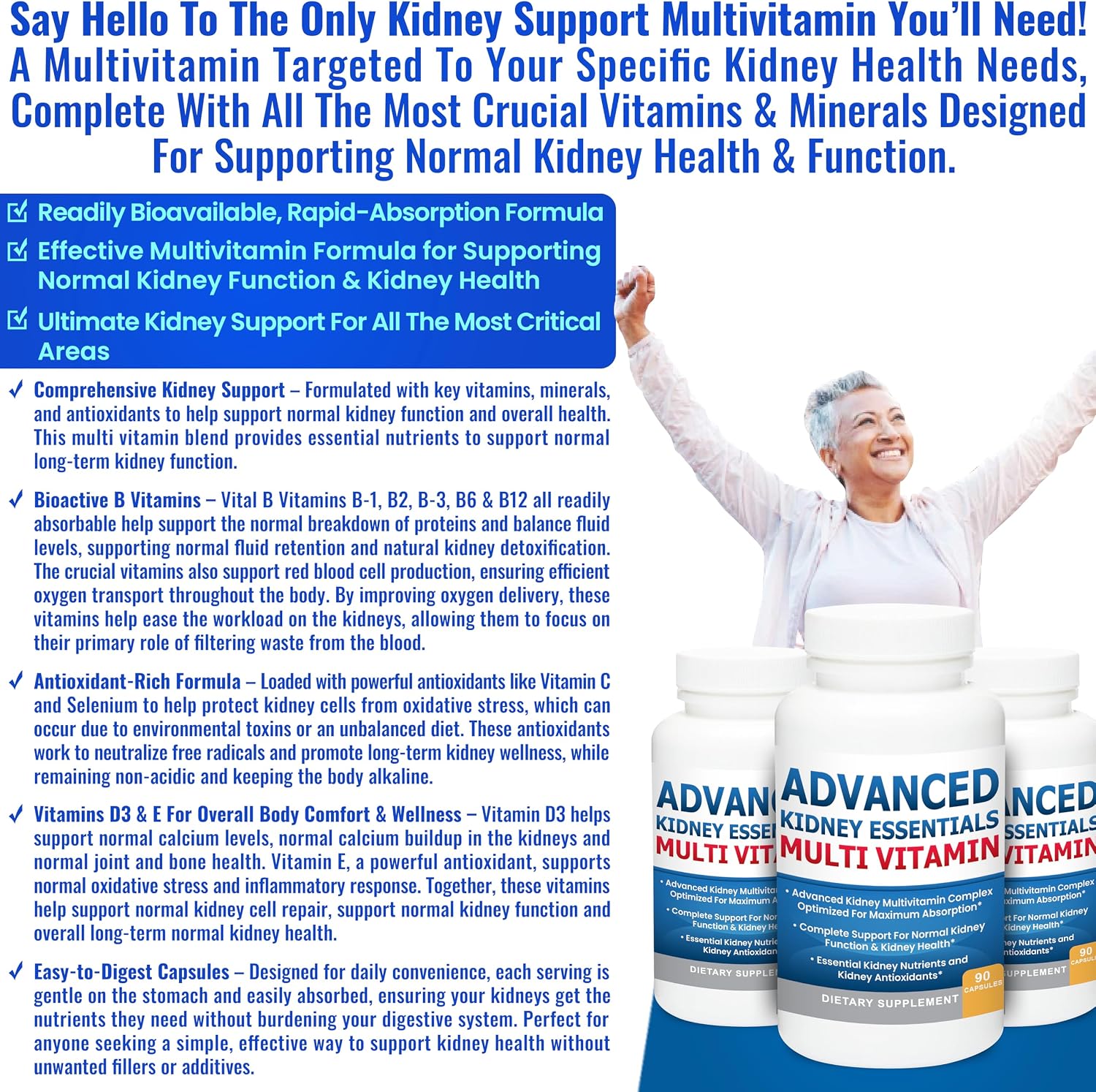 Advanced Kidney Essentials Multivitamin. Kidney Support Supplement for Complete Kidney Health. Renal Vitamins 30 Capsules - görsel 6
