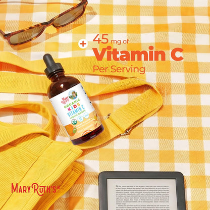 MaryRuth's Organic Children's Vitamin C Drops – Vegan Vitamin C Immune Support Supplement for Ages 4-13 | Immune Support & Overall Health | Vitamin C from Organic Acerola Fruit Extract | 60ml