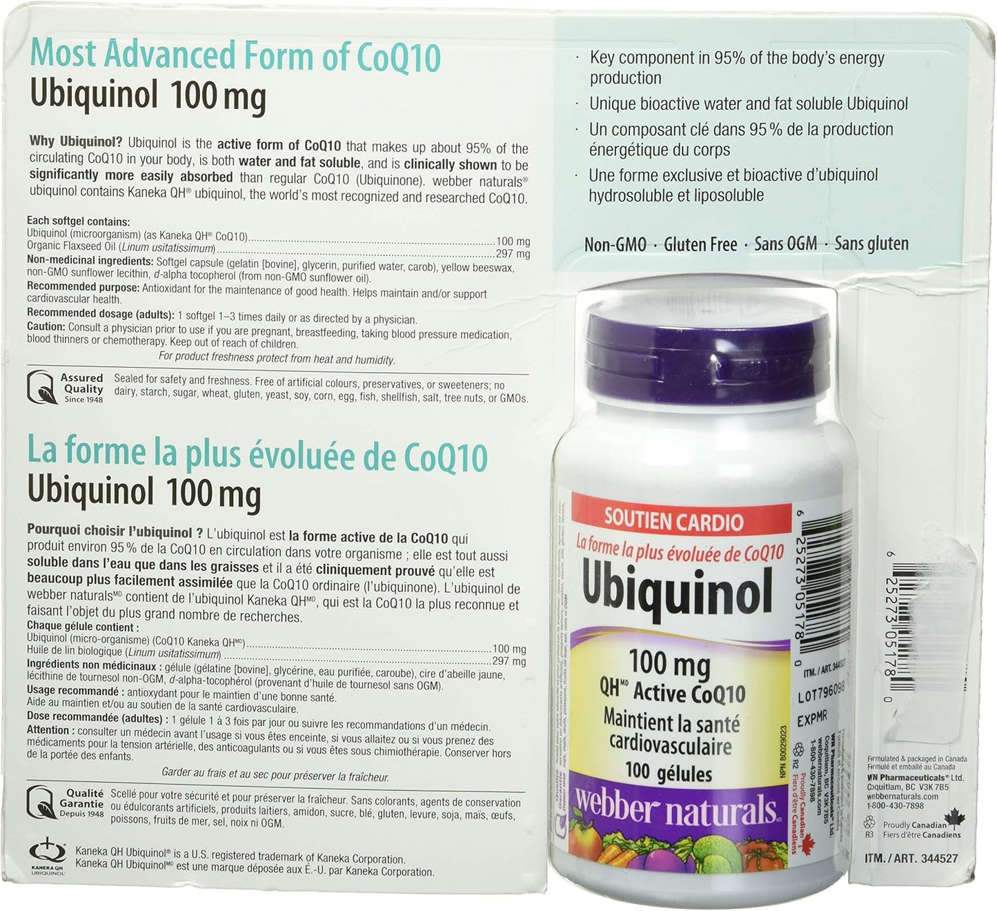 Webber Naturals Ubiquinol 100mg QH Active CoQ10 - 100 Softgels - görsel 3