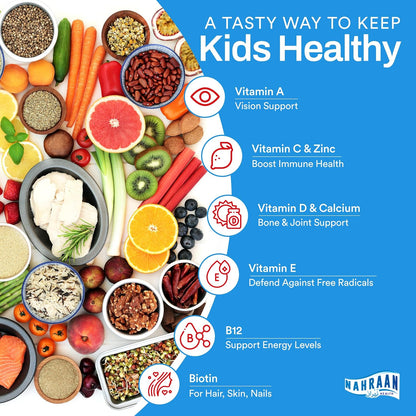 Kids Multivitamin Gummies – Halal, Gluten-Free Vitamins for Toddlers & Children with Vitamin A, C, D, E, B6, B12 & Minerals for Immune Support, 90 Gummies