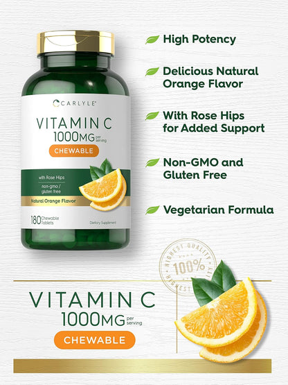 Carlyle Vitamin C Chewables | 1000mg | 180 Tablets | Vegetarian, Non-GM, Gluten-free Supplement – Image 3