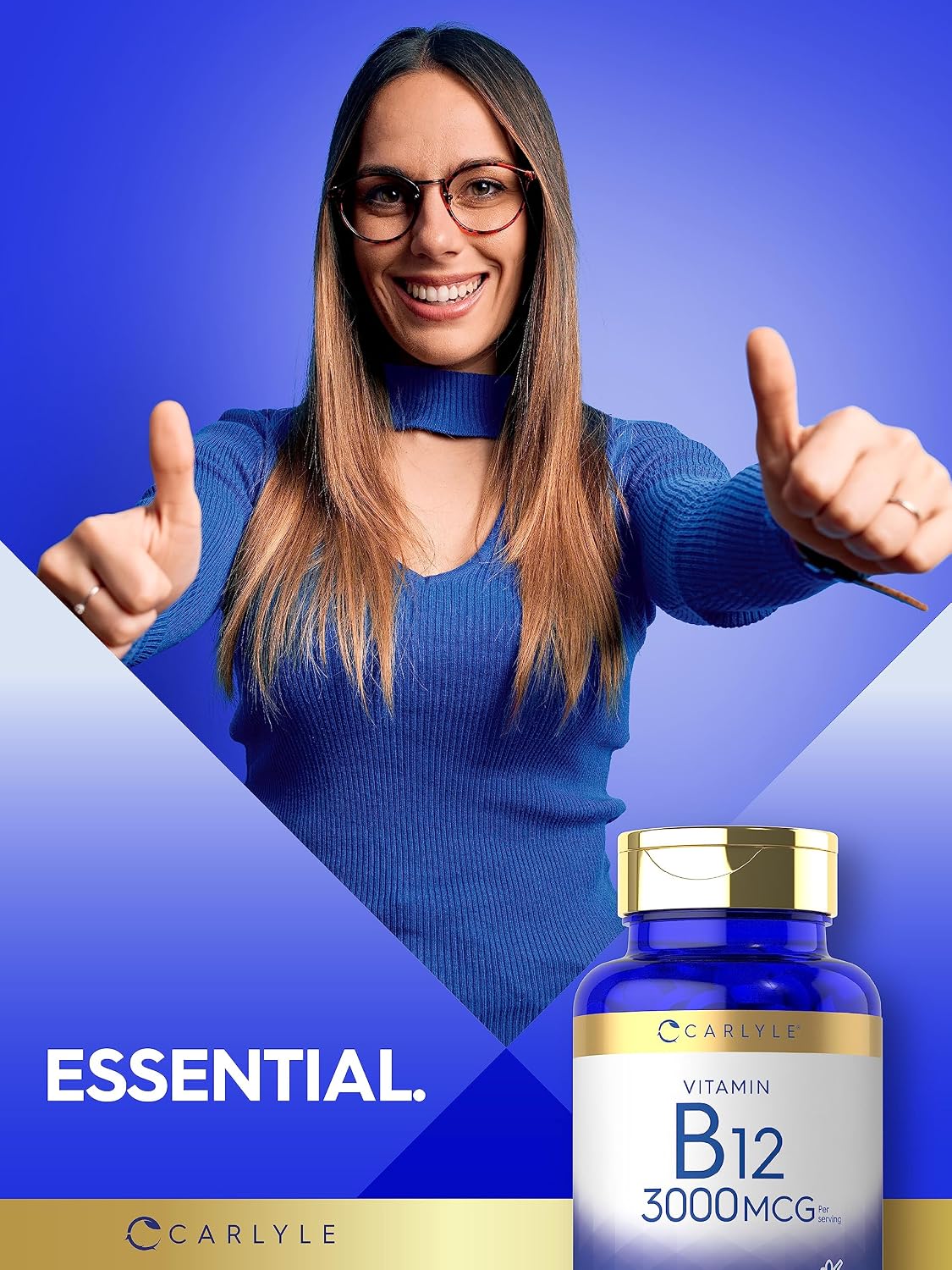 Carlyle Vitamin B12 3000 mcg, 180 Tablets - Vegetarian, Non-GMO, Gluten-free Supplement - görsel 6