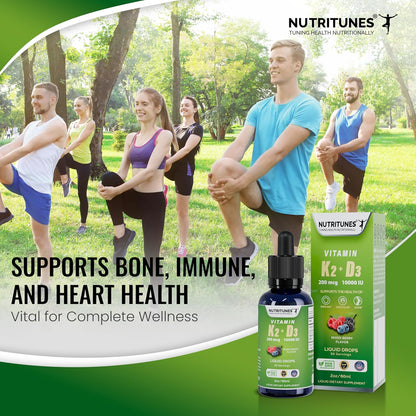 Nutritunes K2 D3 Liquid Drops - Vitamin D3 10,000 IU & Vitamin K2 200 mcg, Mixed Berry, 60 ml